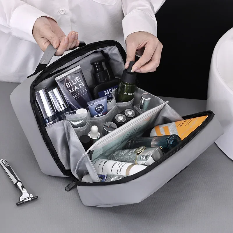 Film Coated Waterproof Makeup Bag, Portable Travel Toiletry Organizer, Zipper Hand Pouch For Shaving Kit And Skincare Goods