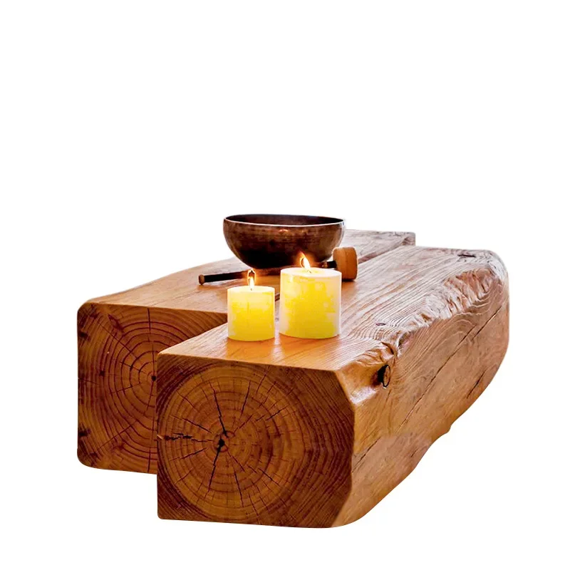 

Wabi Sanfeng B & B sitting area Solid wood long stool, root-carved log stump shoe changing stool