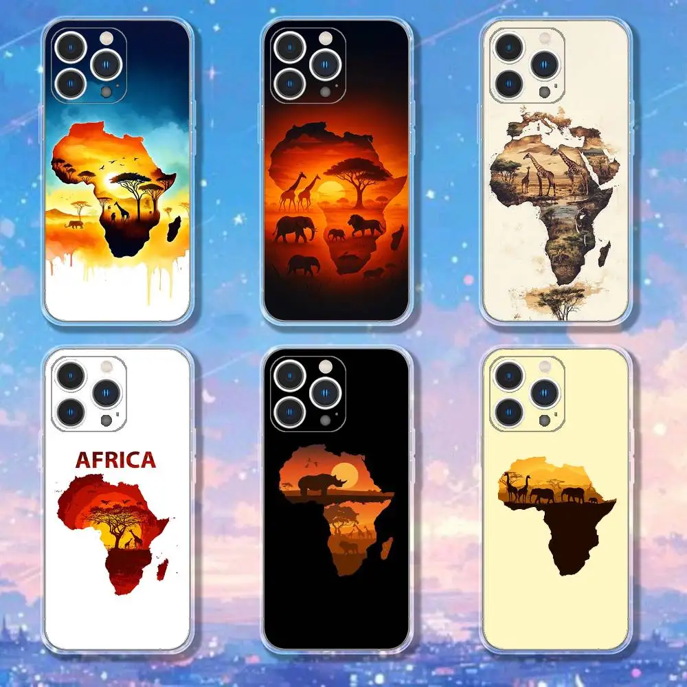 

Africa Map Art Phone Case For iPhone 17,16,15,14,13,12,11 Pro,Max,Plus,XR,Mini,E Clear Full-coverage Soft Cover