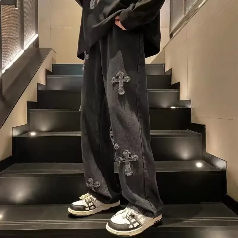 جينز رجالي عتيق على الطراز الأمريكي كروس بودي للغسيل المتعثرة للخريف والشتاء بنطلون عالي الشارع عصري مستقيم الساق