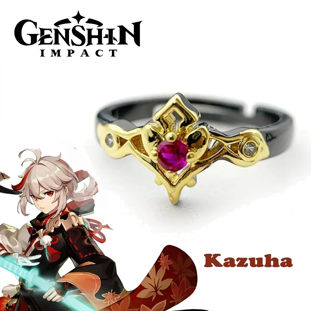 Hot Game Impact Kaedehara Kazuha Resizable Rings Anime Peripherals Inazuma Liyue Samurai Metal Jewelry Kids Cosplay Costume Prop