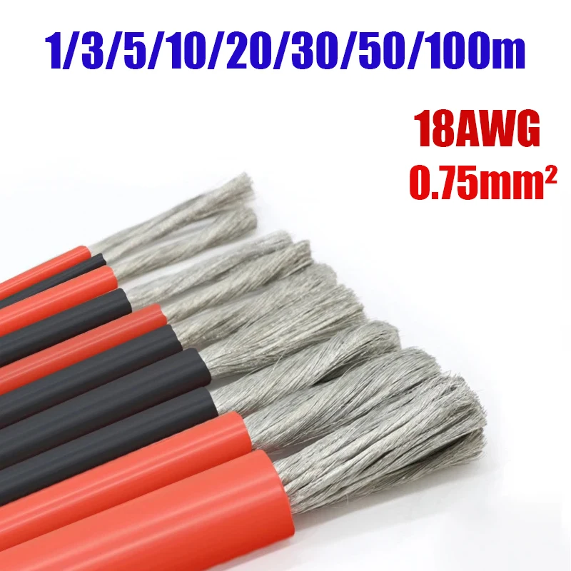 18AWG Heat Resistant Flexible Silicone Cable Tinned Copper Stranded Electrical Wire for Car Solar Panel Battery Controller Motor