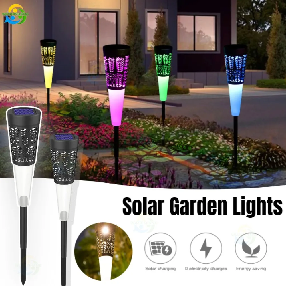 4Pcs LED Solar Garden Lights 2 Lighting Modes RGB/Warm/ White Waterproof Garden Lamp for Landscape Lawn Christmas Decoration