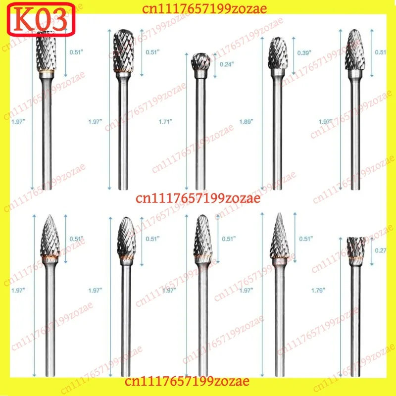 k3 10Pcs Carbide Rotary Burrs Set, Engraving Woodworking Carving & Polishing Files Auto Parts