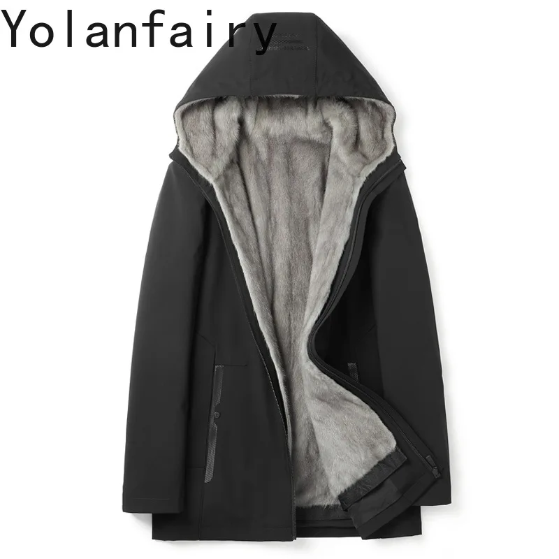 YOLANFAIRY Natural Mink Fur Mens Real Fur Coat Men Luxury Clothing Winter Jacket for Men High Quality New in Parkas Бомбер 2024