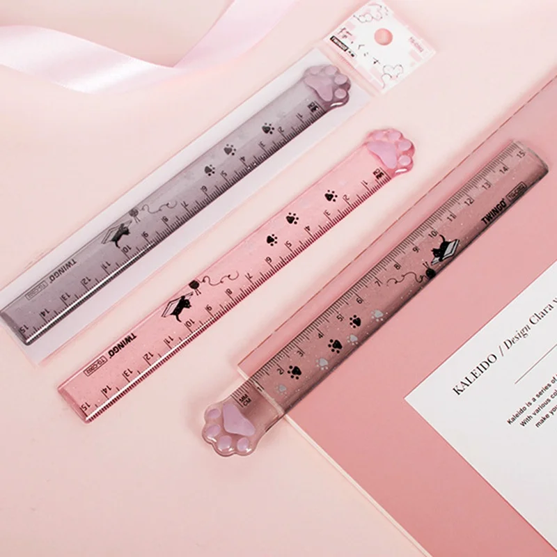 Cute Cat Paw Plastic Ruler School Office Supplies Transparent Plastic Ruler For Measuring Stationery
