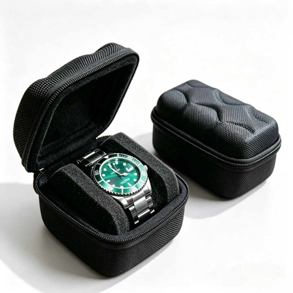 Boîte de rangement noire pour montres, étui rigide avec coussinets souples, doublure en velours pour la protection des bijoux et des montres, boîte de montre de luxe, 1 pièce