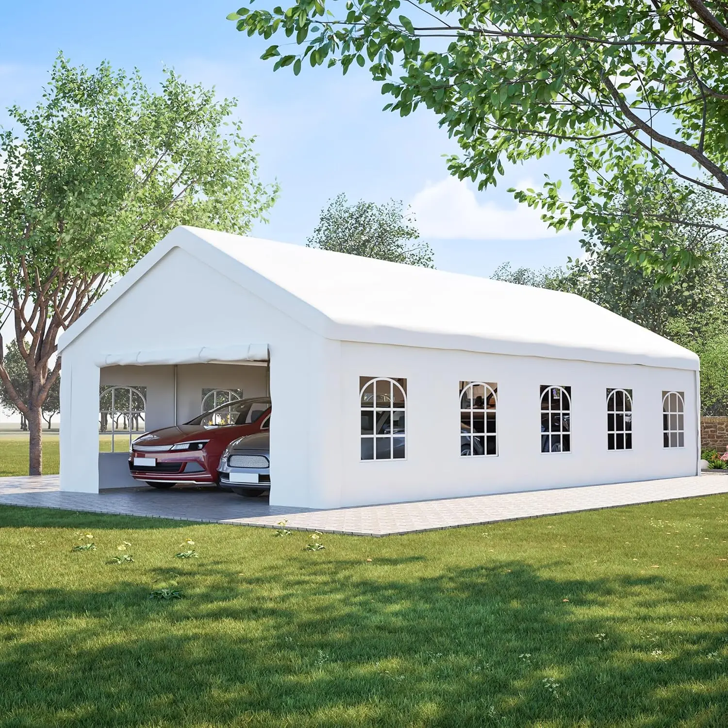 

16x32 Heavy Duty Carport Canopy, Garage with Removable Waterproof Cover & Sidewalls, All Weather Outdoor Shelter, Customized