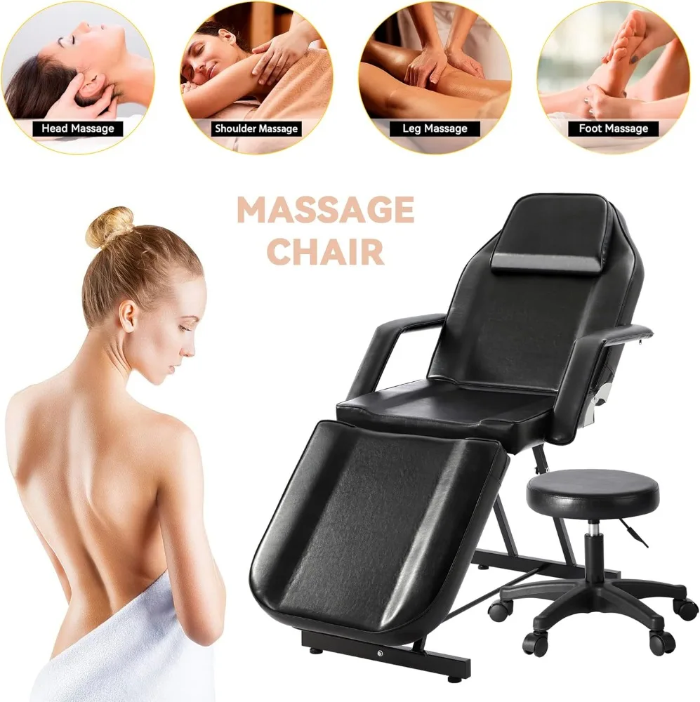 Tattoo Chair, Adjustable Facial Chair 73 Inch Salon Bed with Hydraulic Stool for Professional Massage Beauty Spa