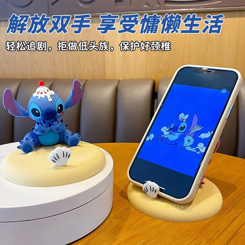 Disney Stitch Angel Phone holder Couple Style Kawaii Ornament Cartoon Desktop Phone holder Decoration Children's Gift