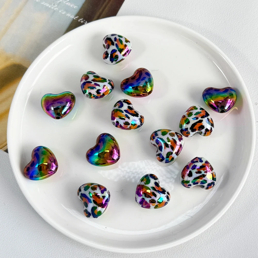 

Clearance 100Pcs 20*22MM DIY Beads/Heart Shape/Leopard Print Effect/Acrylic Beads/Hand Made/Jewelry Accessories #17520
