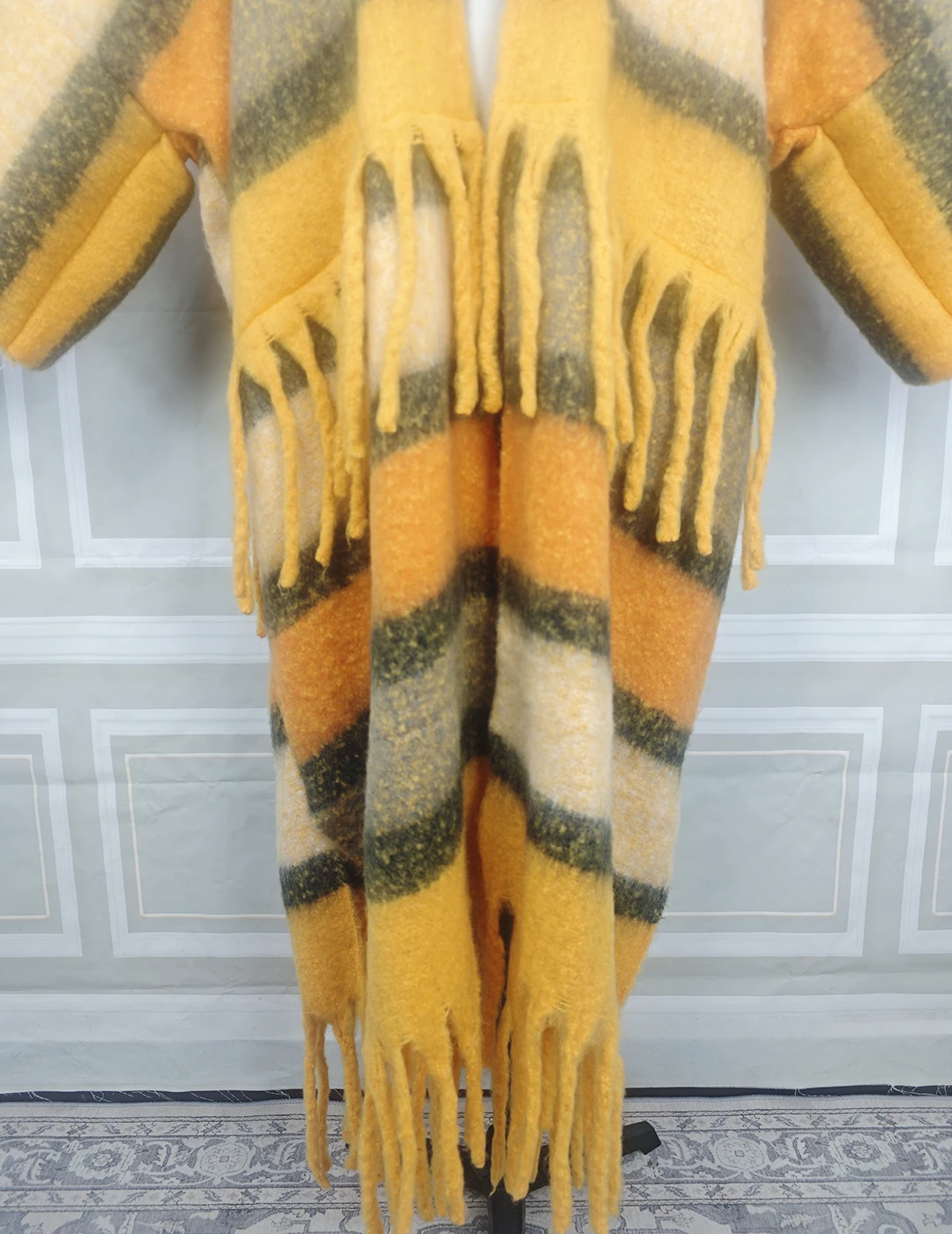 New Fashion Popular 2023 Autumn Winter Multicolored Stripe Women\'s Fuzzy Long Cardigans Free Size African Lady Loose Kimonos