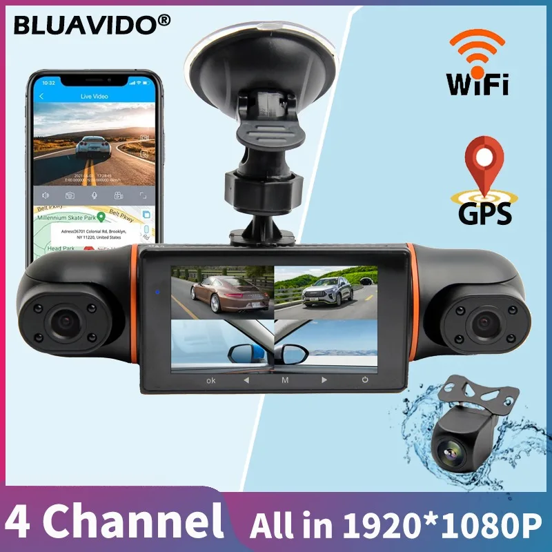 Triple Lens Dash Cam 1080P Full HD Car DVR, WiFi APP Control G-Sensor Car Camera Recorder, Optional GPS Parking Monitoring Night