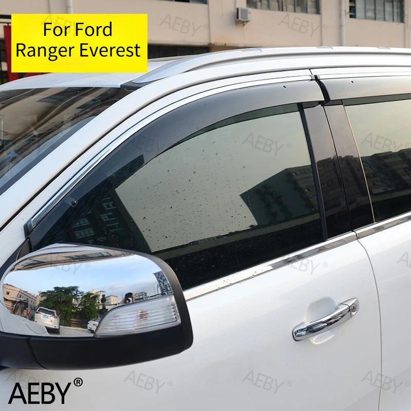 For Ford Ranger Everest 2015-2021 Window sun visor ABS rain cover,Stainless steel bright strip,Deflector noise reduction
