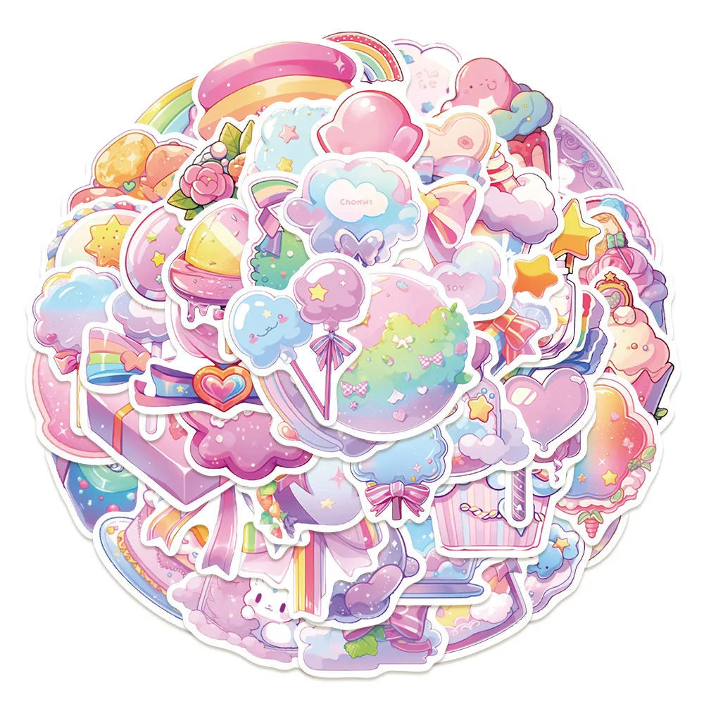 50 Sheets Pastel Candy Small Object Stickers Pink Candy Color Aesthetic Decals for Suitcase Laptop Journal Phone Case DIY