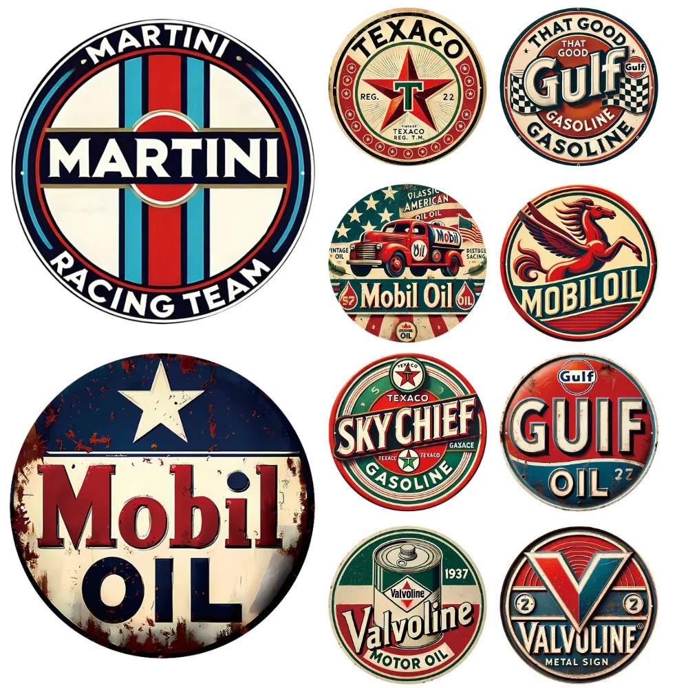 

Vintage Retro Motor Oil Gas Round Metal Tin Sign Rustic Decor Wall Art Posters Funny Iron Painting For Home Bar Pub Cafe Garage