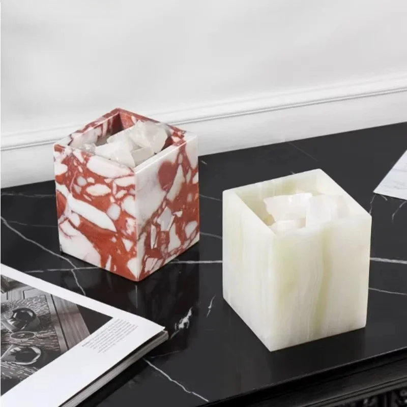 Natural Marble Square Vase Modern Luxury Stone Flower Pot Candle Holder Home Decor Vase for Living Room Tabletop Ornament