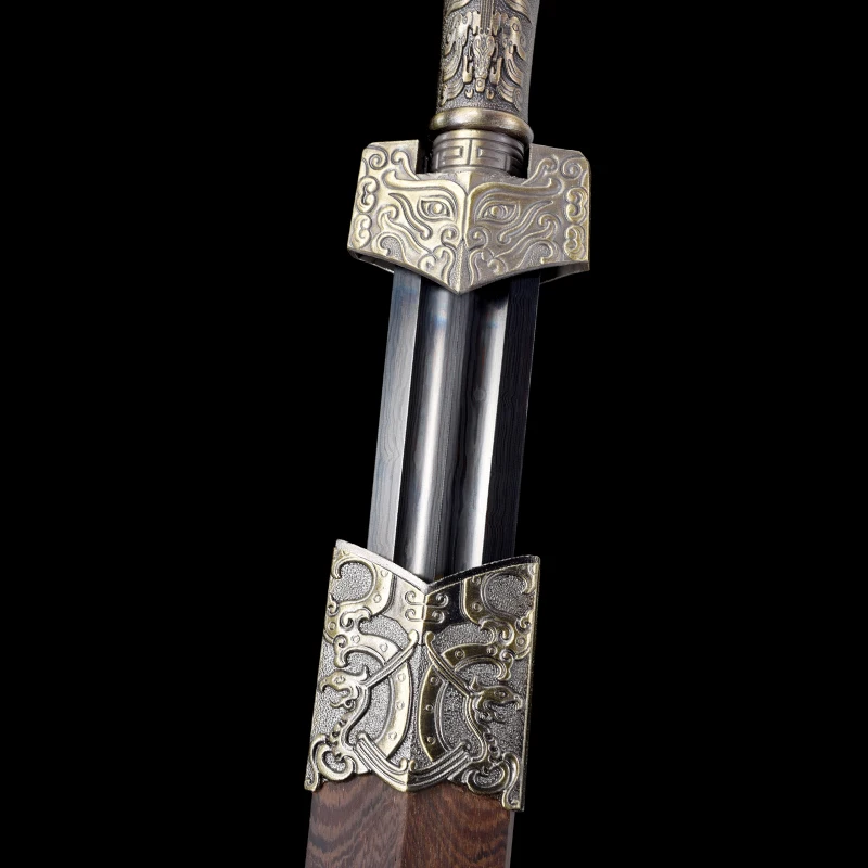 Medieval Han Jian Sword Folded Steel Black Blade Real Handmade Full Tang Sharp Ready Battle Samurai Swords Dragon Kongfu Katanas