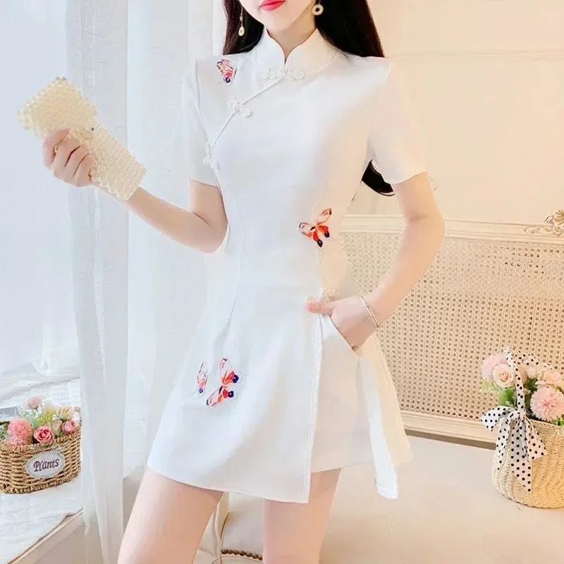 Women's Suit Chinese Style Outfits Matching Crop Top Shorts Two Piece Sets 2022 Summer New Improved Retro Cheongsam Lady Clothes