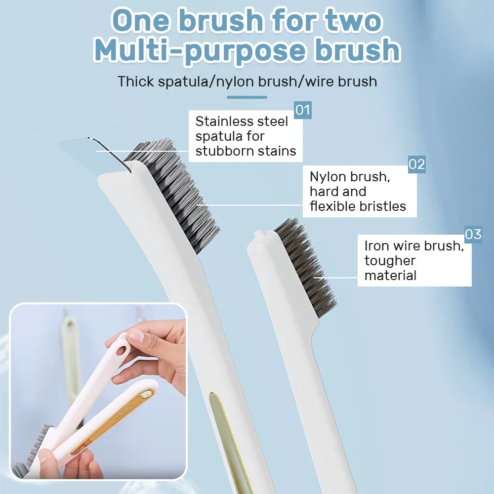 Multi-Function Kitchen Scrubbing Brush 3 IN 1 Nylon Bristles Brush Stainless Steel Shovel Blade Polishing Rust Remover Tool