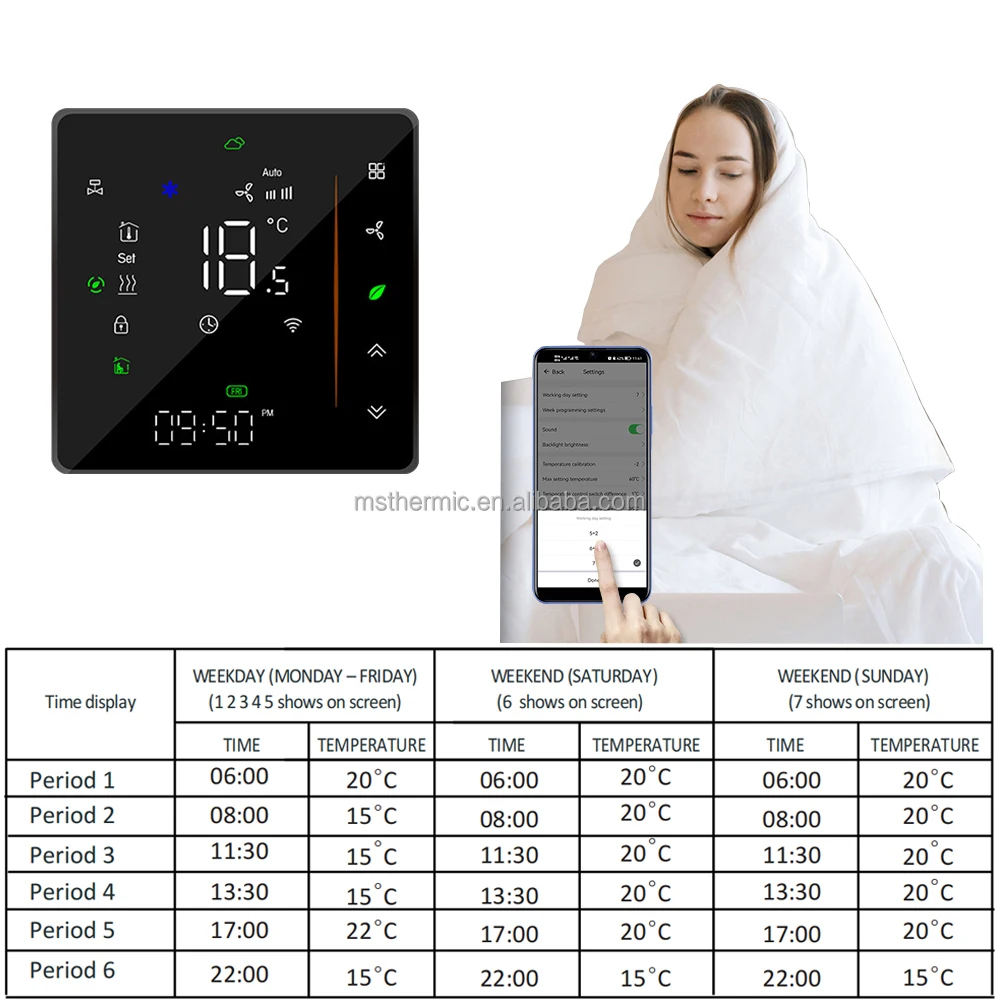 3A/16A NTC/Modbus Temperature Control Touch Screen Digital Room Smart Thermostat Wireless Wifi For Floor Heating