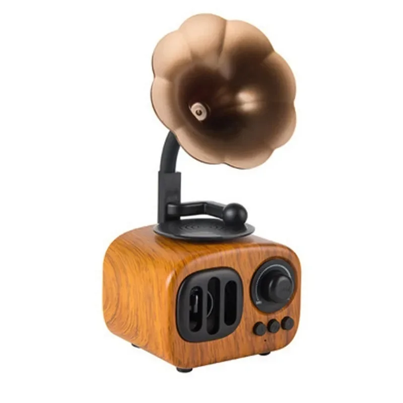 

Retro phonograph, morning flower mini stereo, home portable wood grain bluetooth speaker