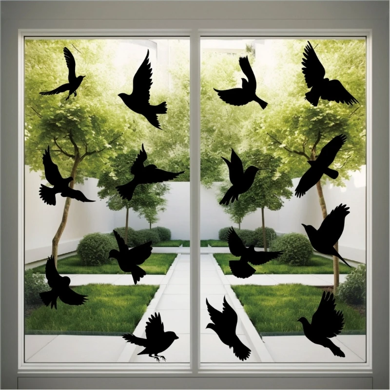 16pcs Large Anti-Collision Window Clings Hummingbird Window Stickers Glass Door Decals Preventing Bird Bathroom Decor Drop Ship