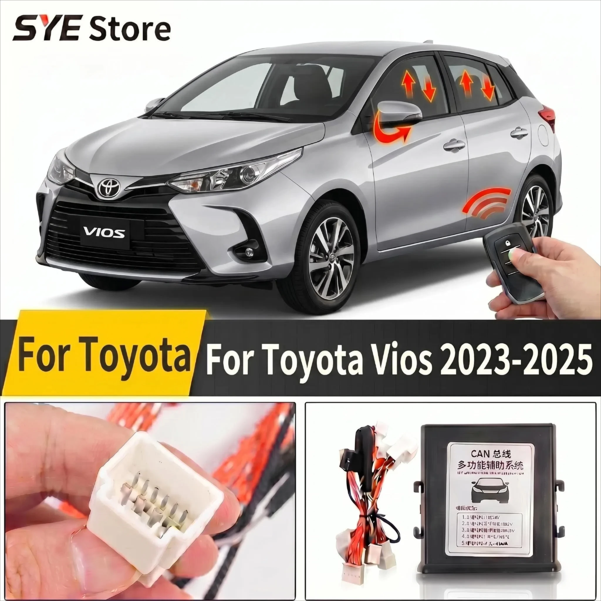

Car Auto Window Close Closer And Open Side Mirror Folding Unfold One Control Kit For Toyota Vios 2023-2025 Car Accessories
