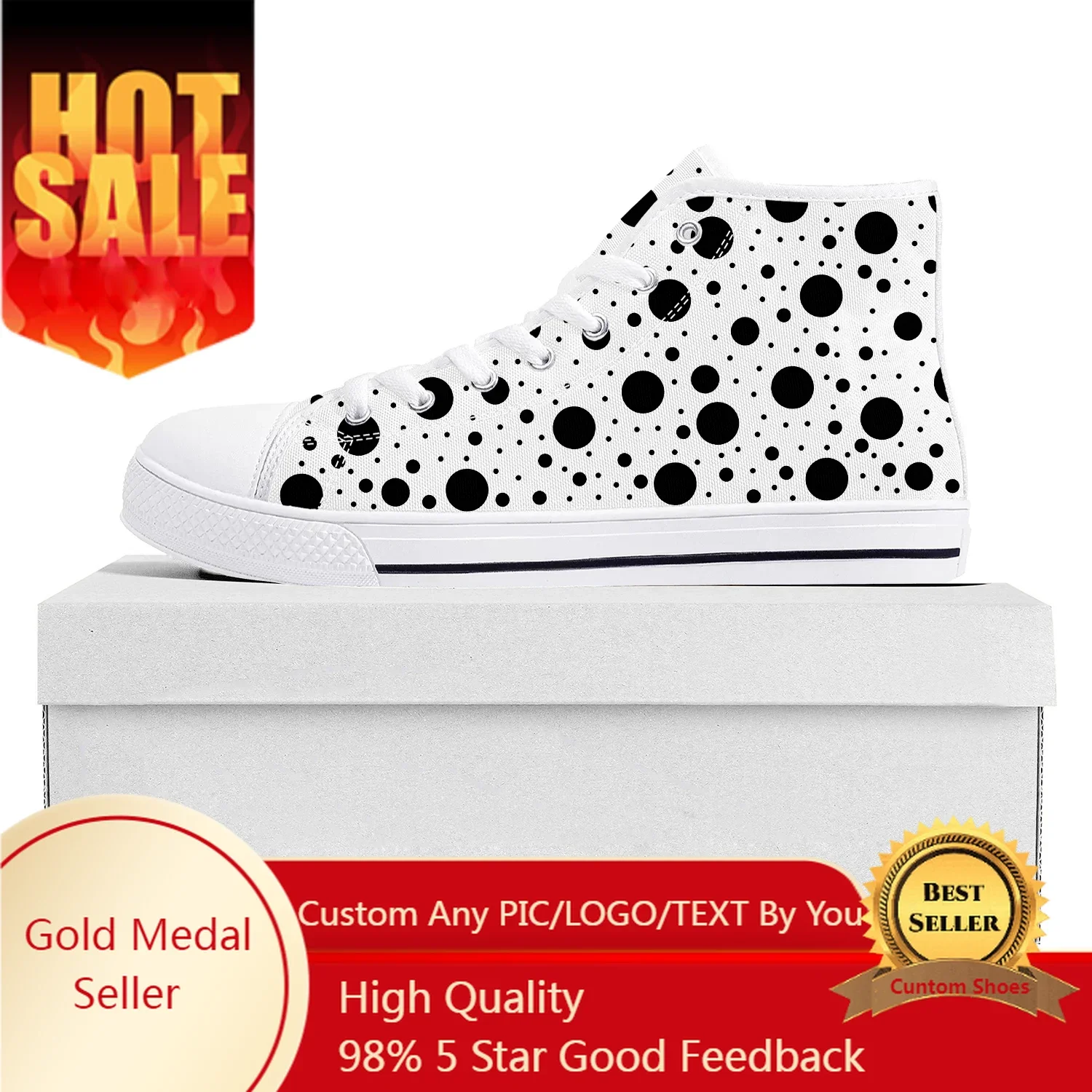 

Polka Dot Pattern Design High Top High Quality Sneakers Mens Womens Teenager Canvas Sneaker Casual Couple Shoes Custom Made Shoe