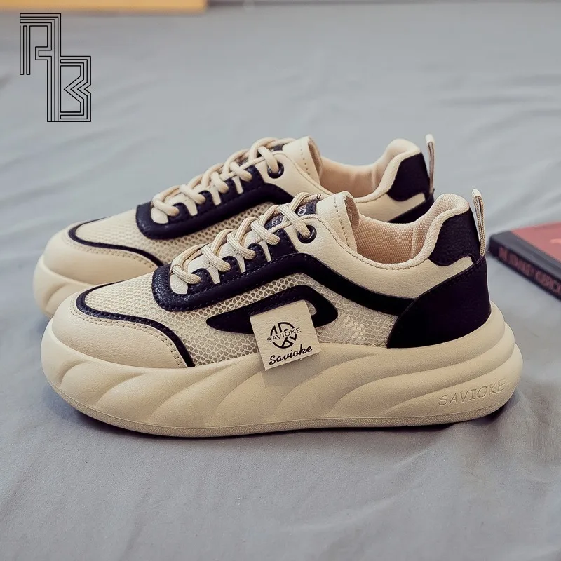 

2025 Spring and Autumn Mesh Breathable Versatile New White Shoes for Women, Thick Soled Height Boosting Board Shoes, Dad Shoes