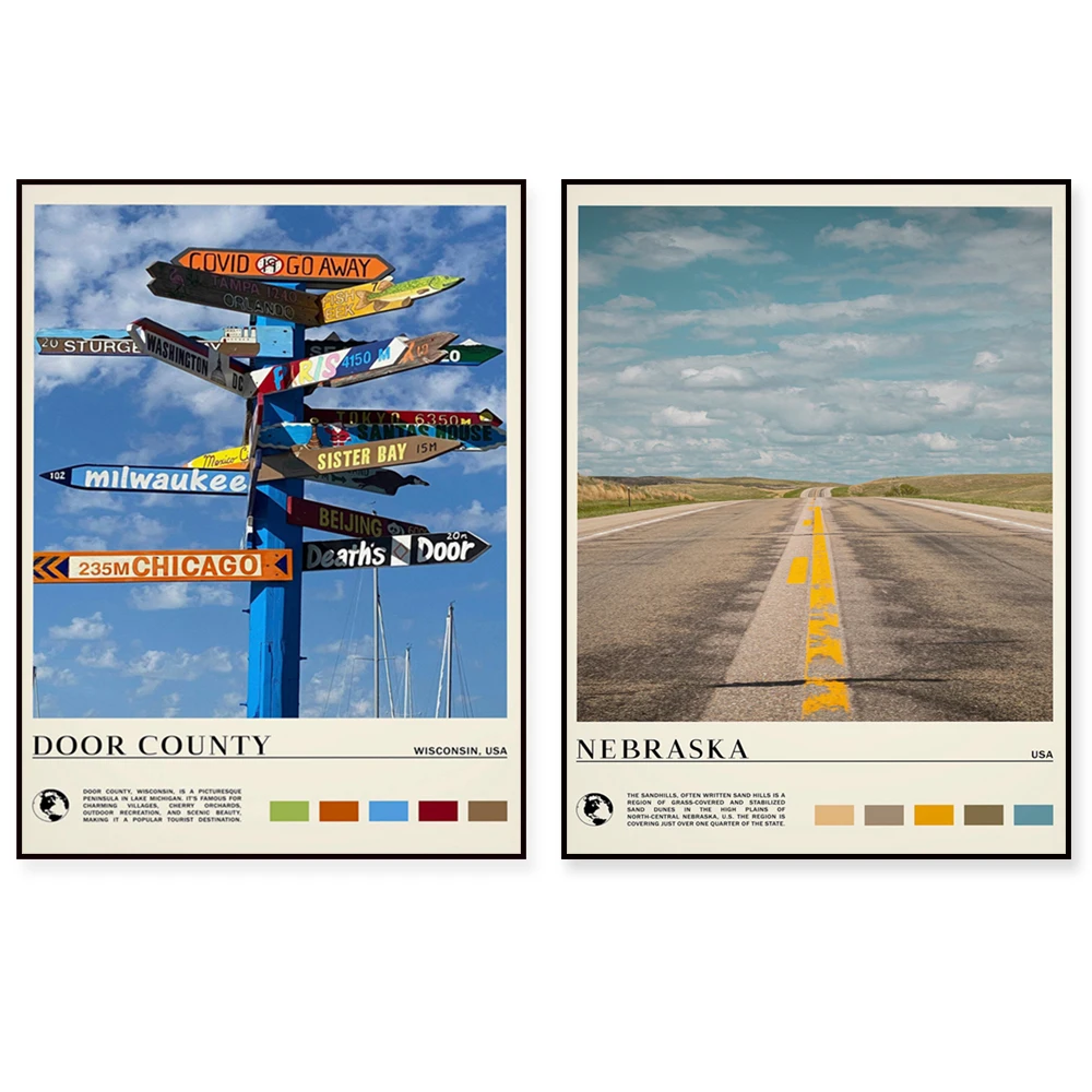 بريستول، خليج ستورجون، ويسكونسن، مقاطعة الباب، ميلووكي، لويسفيل، نبراسكا، مدينة ترافيرس، نيو أورليانز، ملصق السفر الأمريكي