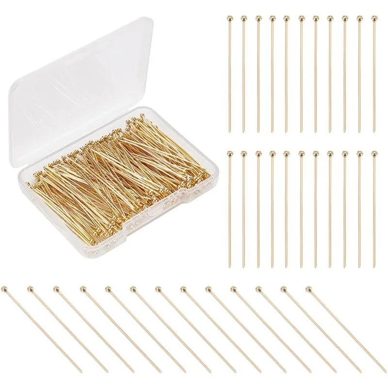 

200pcs Head Pins 40mm Ball Head Pins 24 K Gold Plated 304 Stainless Steel Jewelry Making Pins 0.7mm(21 Guage) Beading Pin