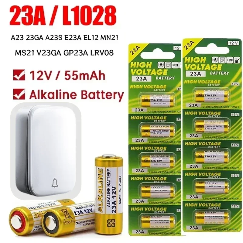 A23 23A12V Alkaline Battery 23GA A23S E23A EL12 MN21 MS21 V23GA L1028 GP23A LRV08 for Remote Control Doorbell Dry Batteria