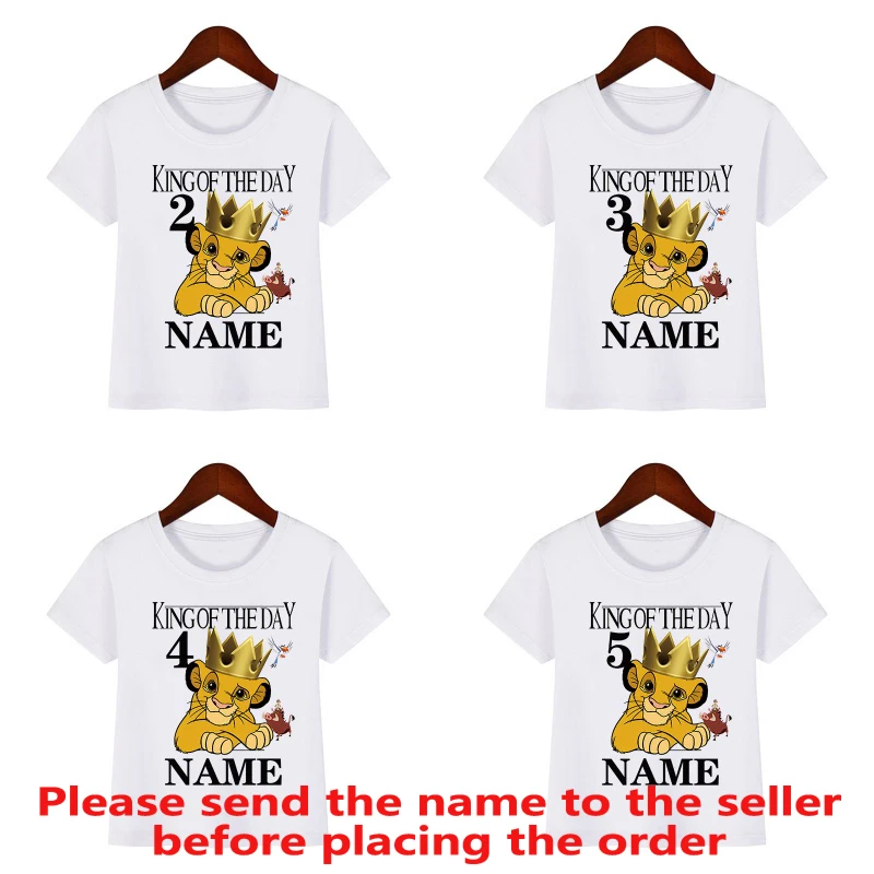 King of the Day Lion Simba Print Birthday Boys T-shirt 1 2 3 4 5 6 7 8 9 Years Children T shirt Baby Girls Tops Kids Clothes