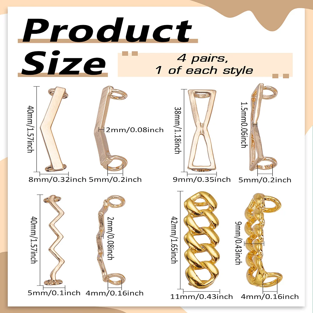 

1set 4 styles Alloy Shoe Lace Decoration Shoelace Charm Mixed Shapes 8x40x2mm Hole: 5mm 1 pair