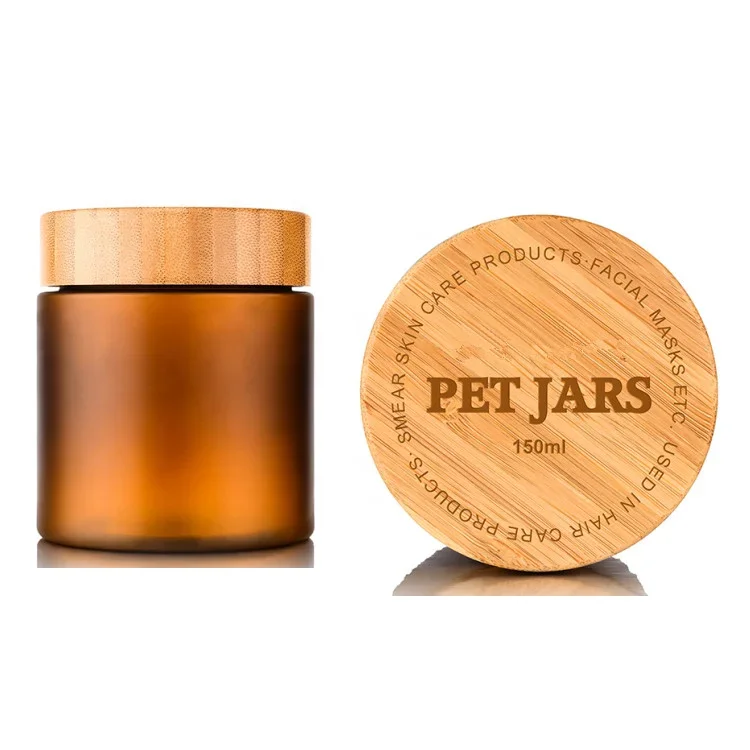 حاوية عسل للطعام، عبوة مستحضرات تجميل بلاستيكية من العنبر البلوري للعناية بالبشرة، حاوية جرة كريم الوجه مع غطاء من الخيزران الخشبي الحقيقي #2