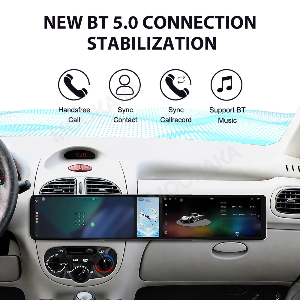 Android 15 Dual 12.3 Inch Triple Screen For Peugeot 206 2002-2010 Car Radio Multimedia Player GPS Navi CarPlay DSP Head Unit 4G