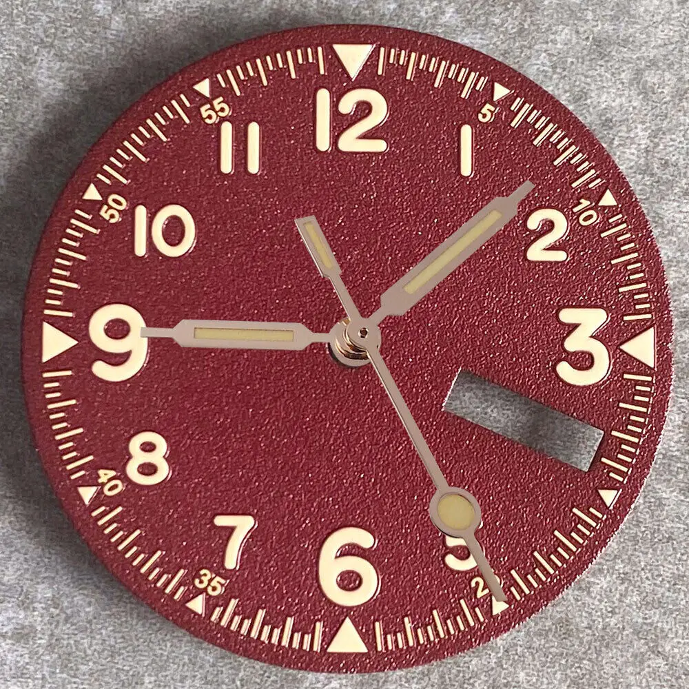 29mm Black Brown Texture Dial Fit Pilot NH35A NH36A  3.8 O'clock Date Window