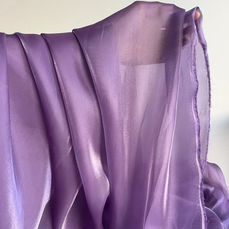 Purple Starlight Satin Half Transparent Silk Smooth Fabric Soft and Light Drifting Hanfu Wedding Dress Designer Fabric