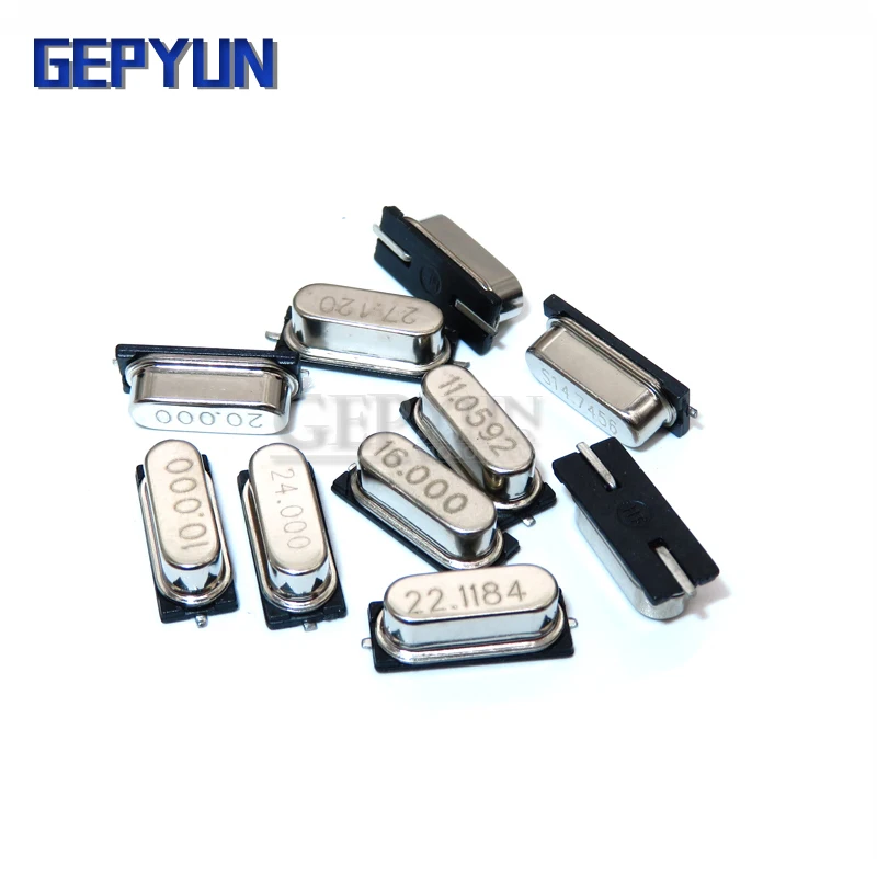 Gepyun-resonador de cristal de cuarzo, 10 piezas, 4Mhz, 6Mhz, 8Mhz, 12Mhz, 16Mhz, 20Mhz, 24Mhz, 4.000mhz, 8.000mhz, SMD, oscilador pasivo HC49S
