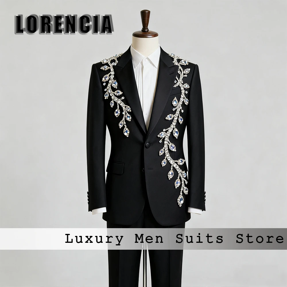 

Мужские костюмы с блестками и бриллиантами, комплект из 2 предметов, однобортный свадебный смокинг для жениха, индивидуальный пиджак, брюки traje ju изменений masculino