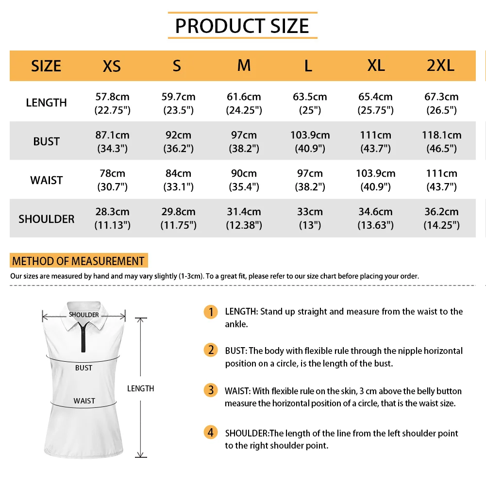 Women's Golf Shirt XS-XXL - Sleeveless Zipper Down Collar Athletic Tank Top for Workout Tennis Print on Demand