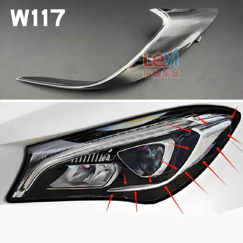 For 2016-19 Benz CLA W117 Headlight Electroplated Bright Strips Headlights with Internal Components Reflector Decorative Panels