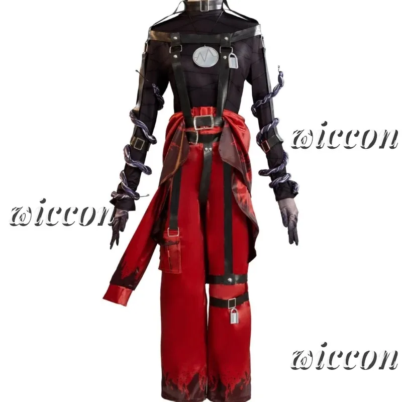 25COSIdentity V Emil Patient Rare Case Cosplay Costume Wig Mask Glasses Top Leather Belts Pants Lock White Red Hair Game Accesso