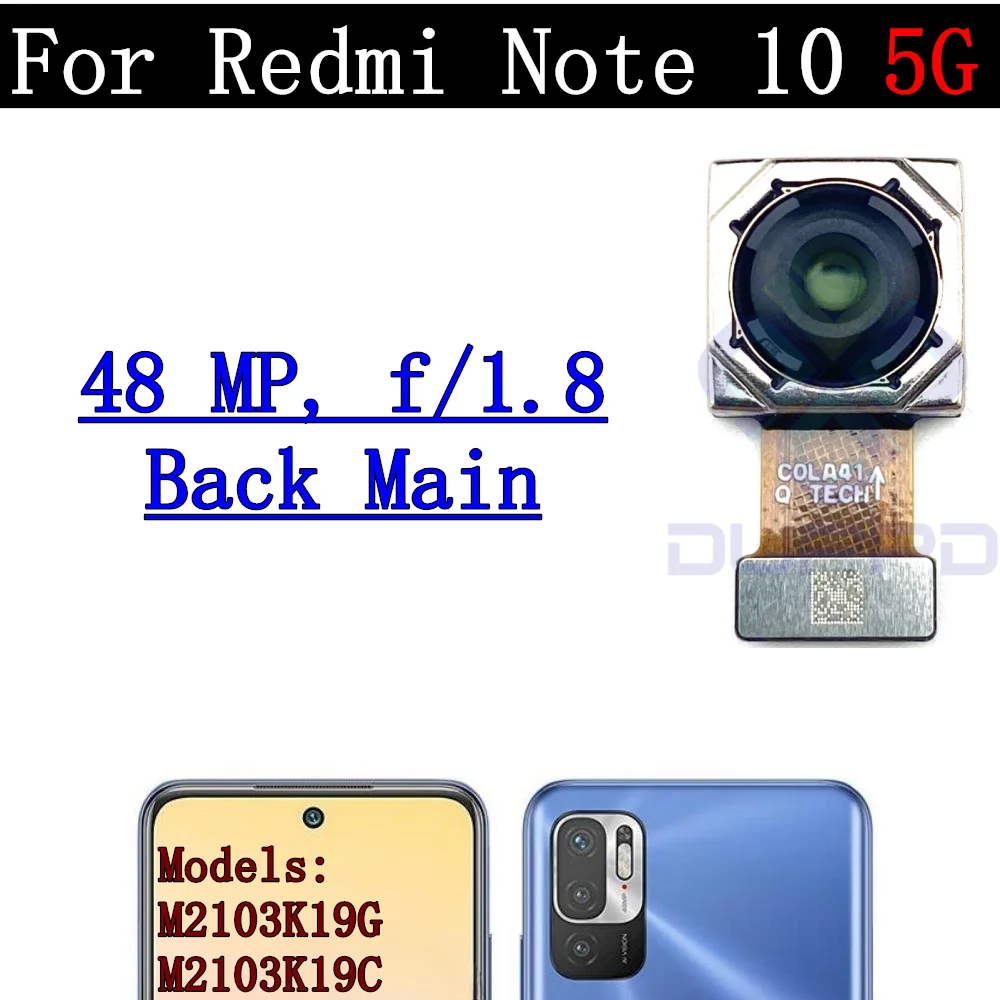 Rear Camera Flex Cable for Xiaomi Redmi Note 10 5G, Front Selfie, Small Facing Main Back Camera, Glass Lens Spare