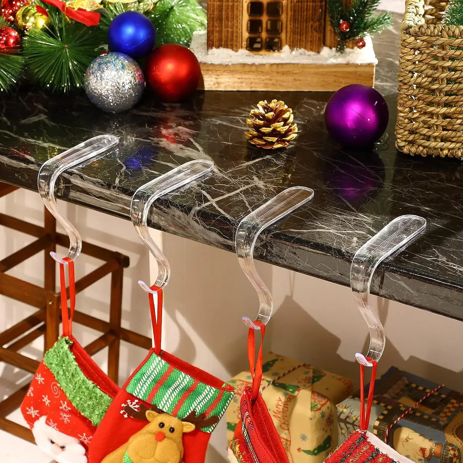 10pcs Christmas Stocking Holders  Acrylic Stocking Hangers for Party Xmas Decor Fireplace Stockings Holders Clear Stocking Holde