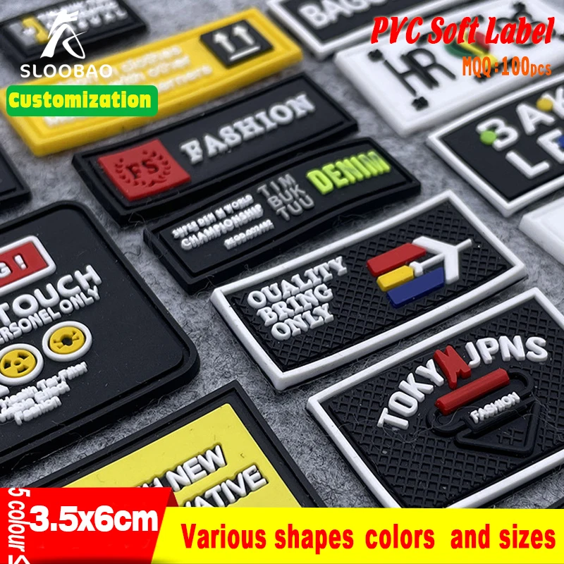 

Five Colors Custom 3D Brand Logo Designer Soft Rubber Label Silicone PVC Patches For Clothing Free Samples Accessories Customiza