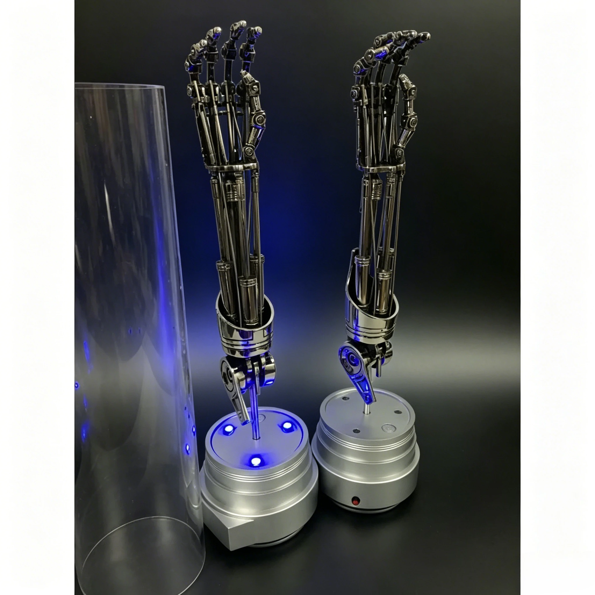 1/1 Terminator T800 Arm Skull Plating Electroplate Metal Mechanical Arm hand LED light Figure Home Decor Ornament Collection