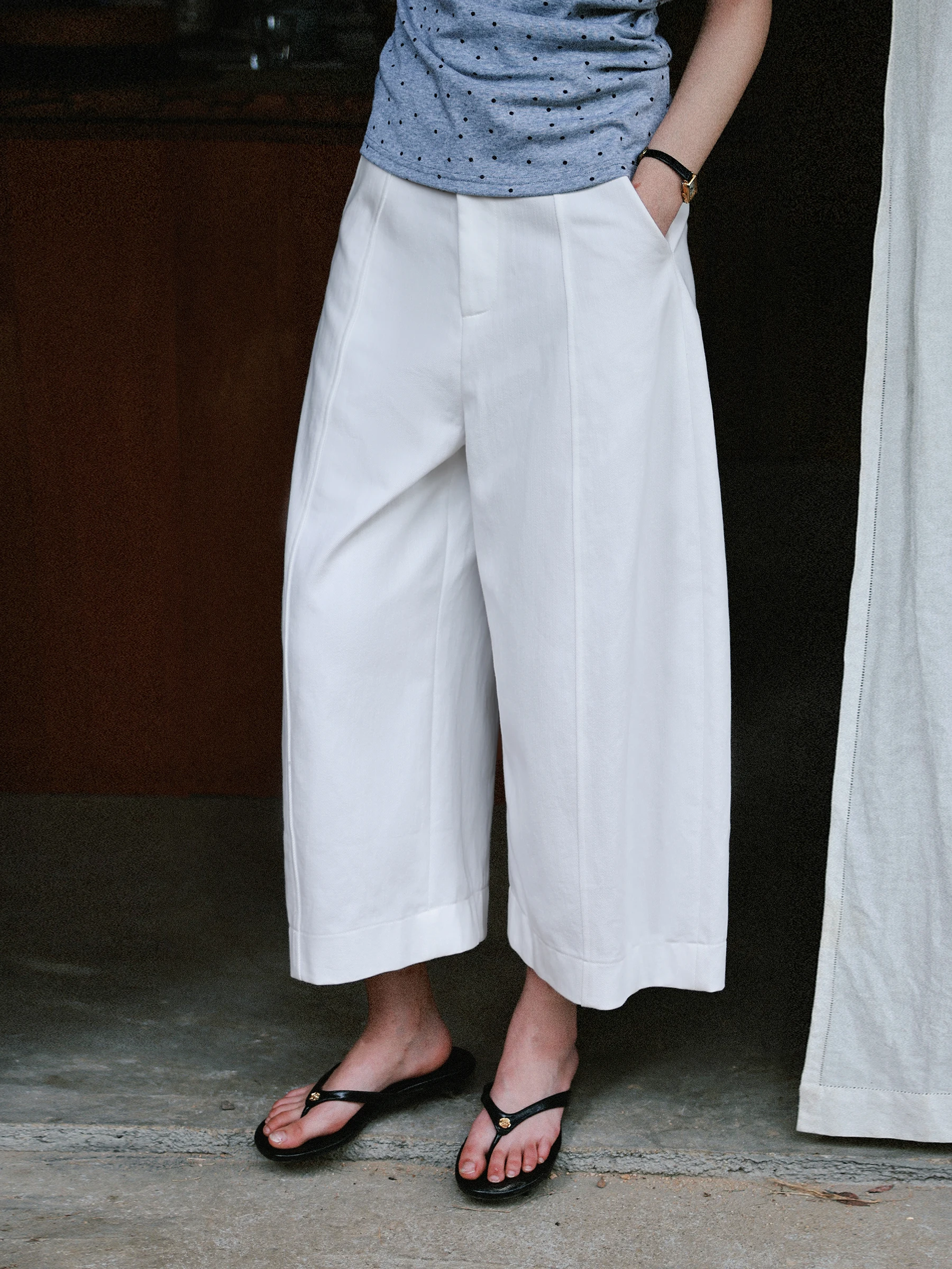 High Waist Wide Leg Casual Pants MUNNS RUIXI Commuter Versatile Loose Fit Seven Foot Draping Cotton Jeans for Women