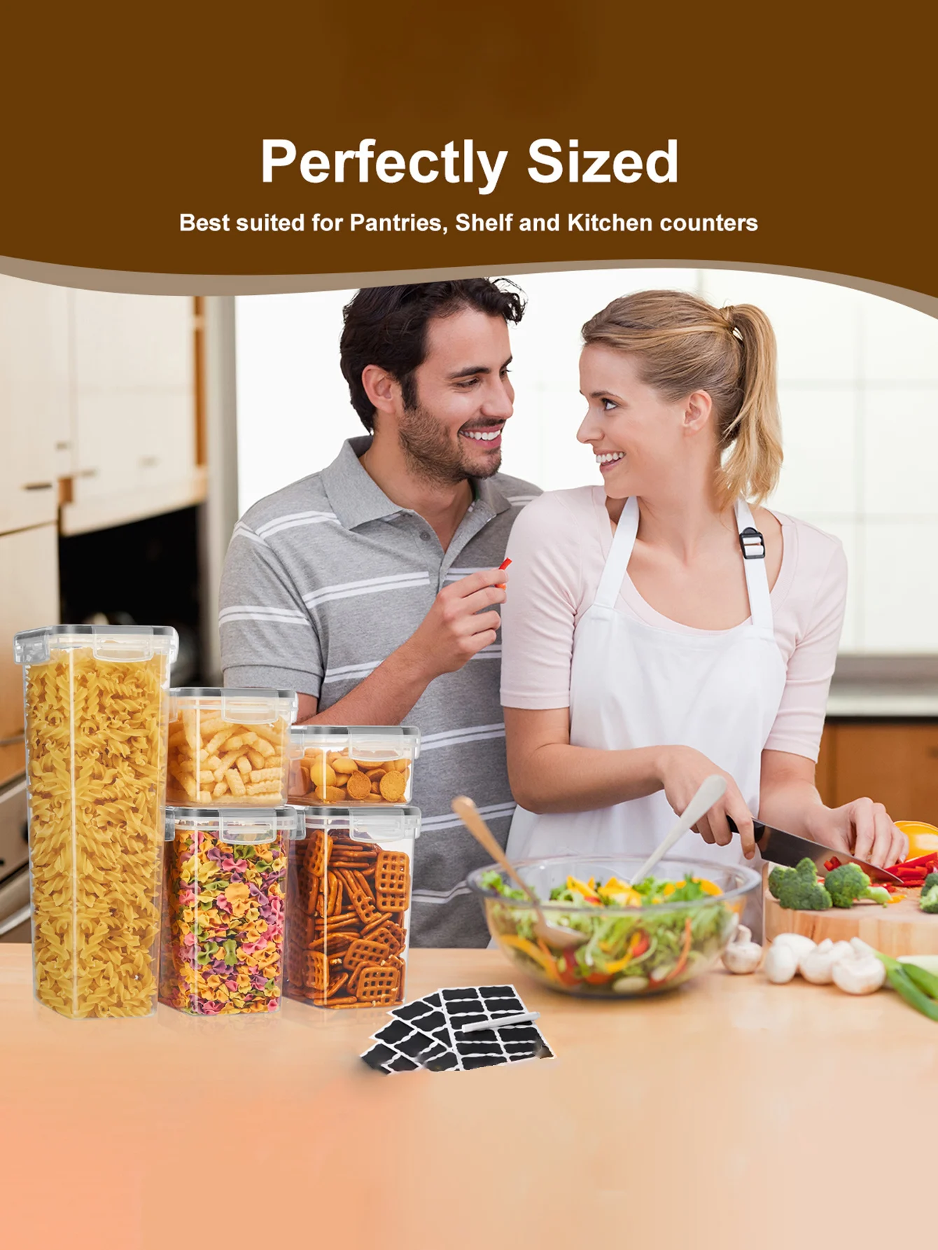 20pcs,Sealed Food Storage Containers with Labels for Pasta, Flour, Sugar, Rice, Grains, Nuts and Coffee Beans - Keep YourKitchen